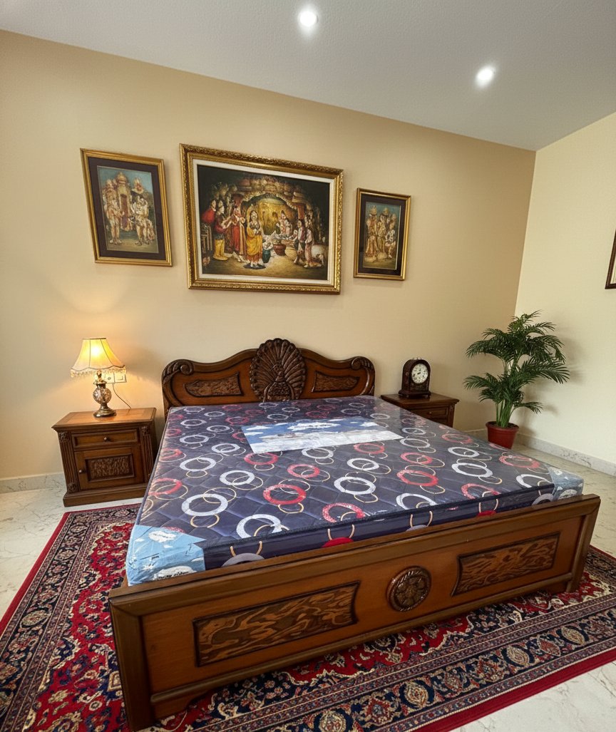 Premium Carved Wooden King Size Bed with Classic Headboard Design - Image 4